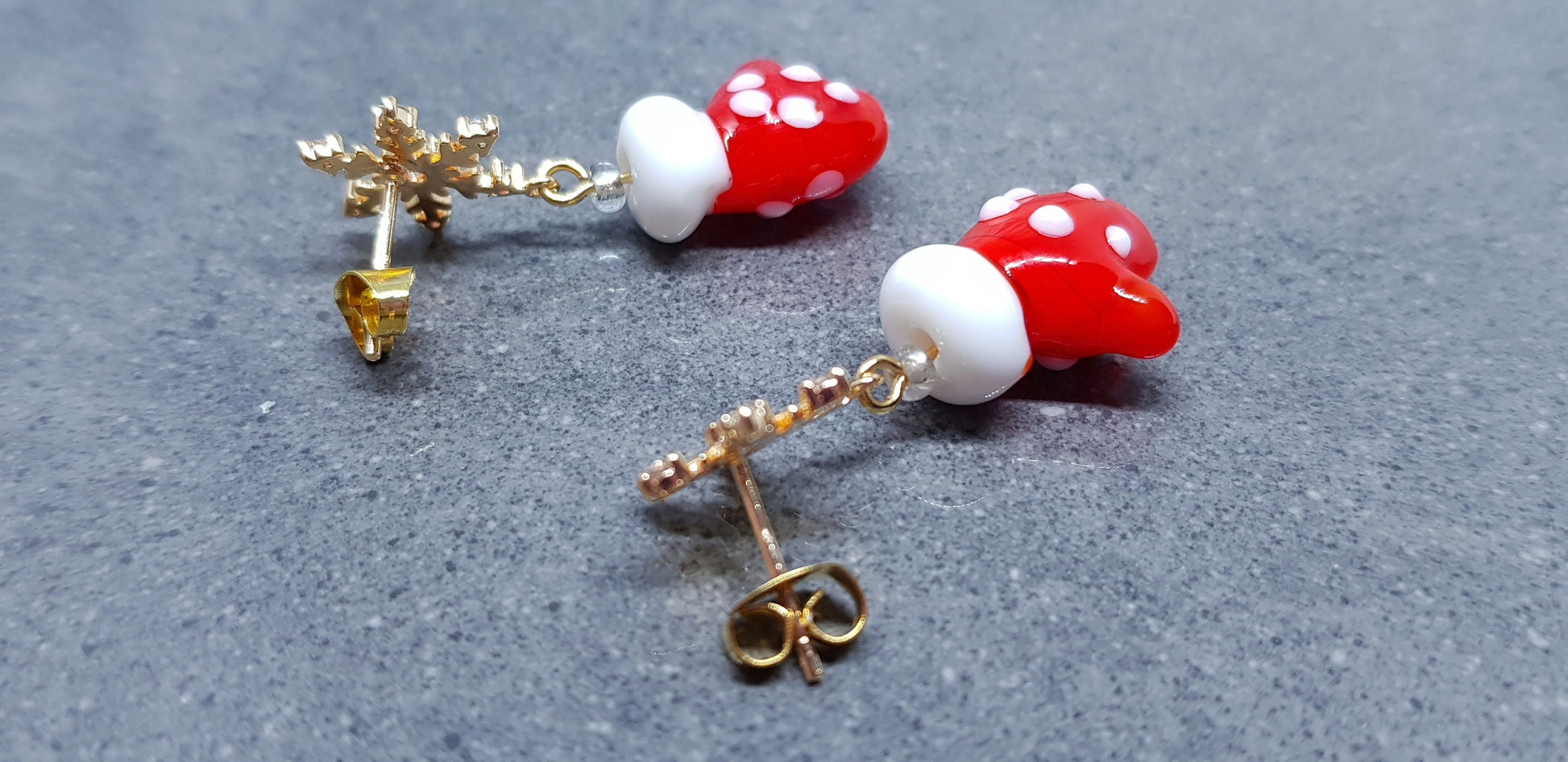 Glass Santa's Mitten Earrings, Snowflake Earrings, Cubic Zirconia Nickel Free Studs, Christmas Jewellery, Festive Earrings