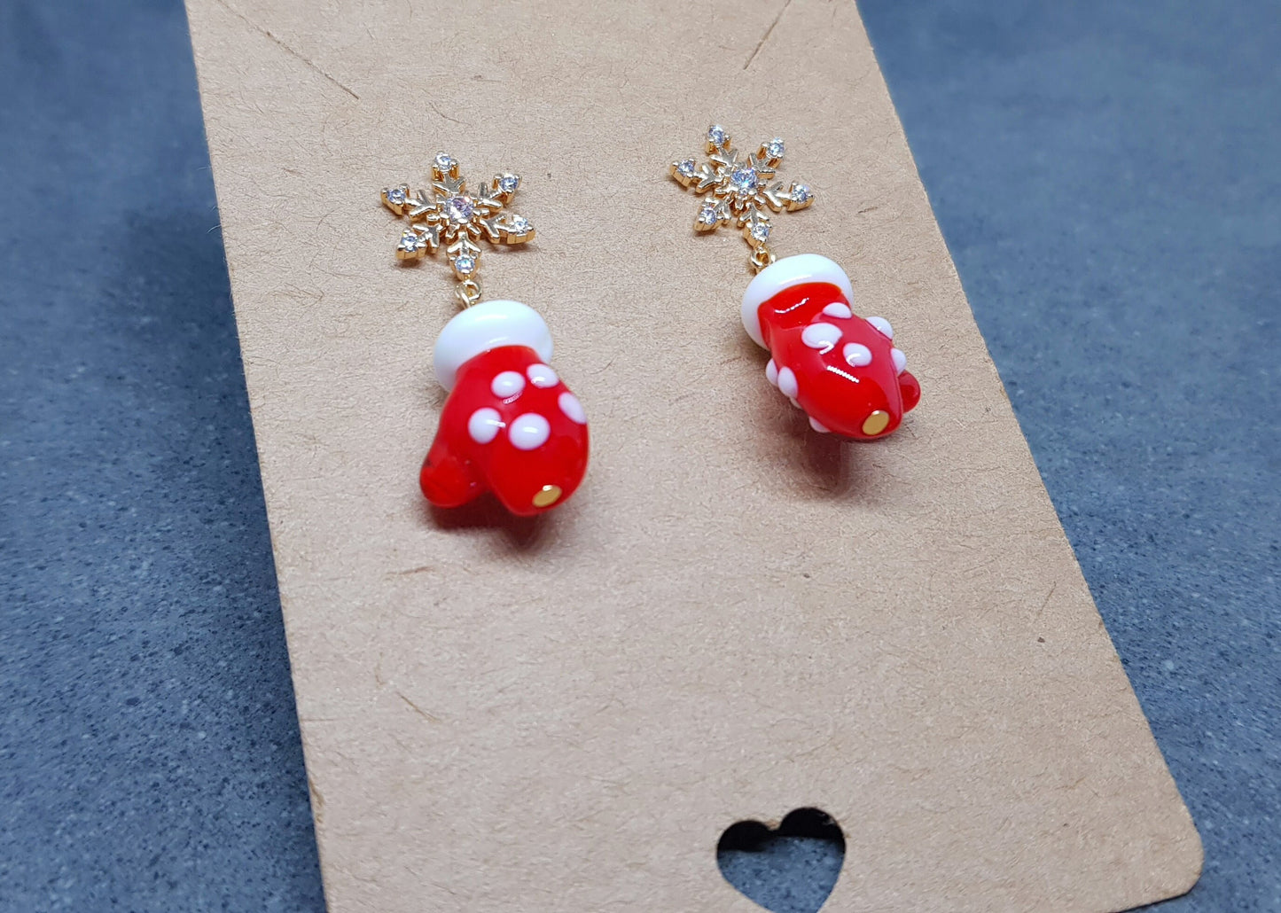 Glass Santa's Mitten Earrings, Snowflake Earrings, Cubic Zirconia Nickel Free Studs, Christmas Jewellery, Festive Earrings