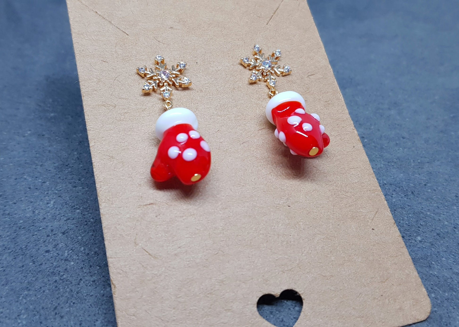 Glass Santa's Mitten Earrings, Snowflake Earrings, Cubic Zirconia Nickel Free Studs, Christmas Jewellery, Festive Earrings