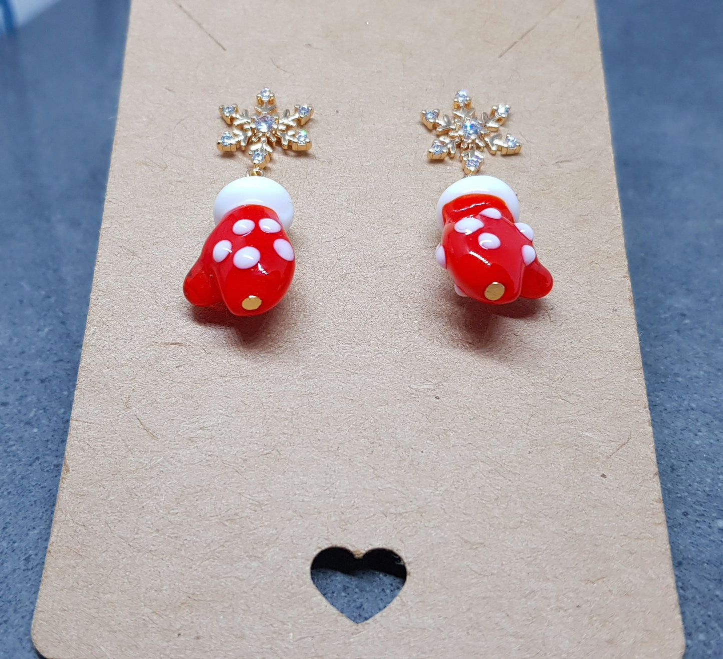 Glass Santa's Mitten Earrings, Snowflake Earrings, Cubic Zirconia Nickel Free Studs, Christmas Jewellery, Festive Earrings