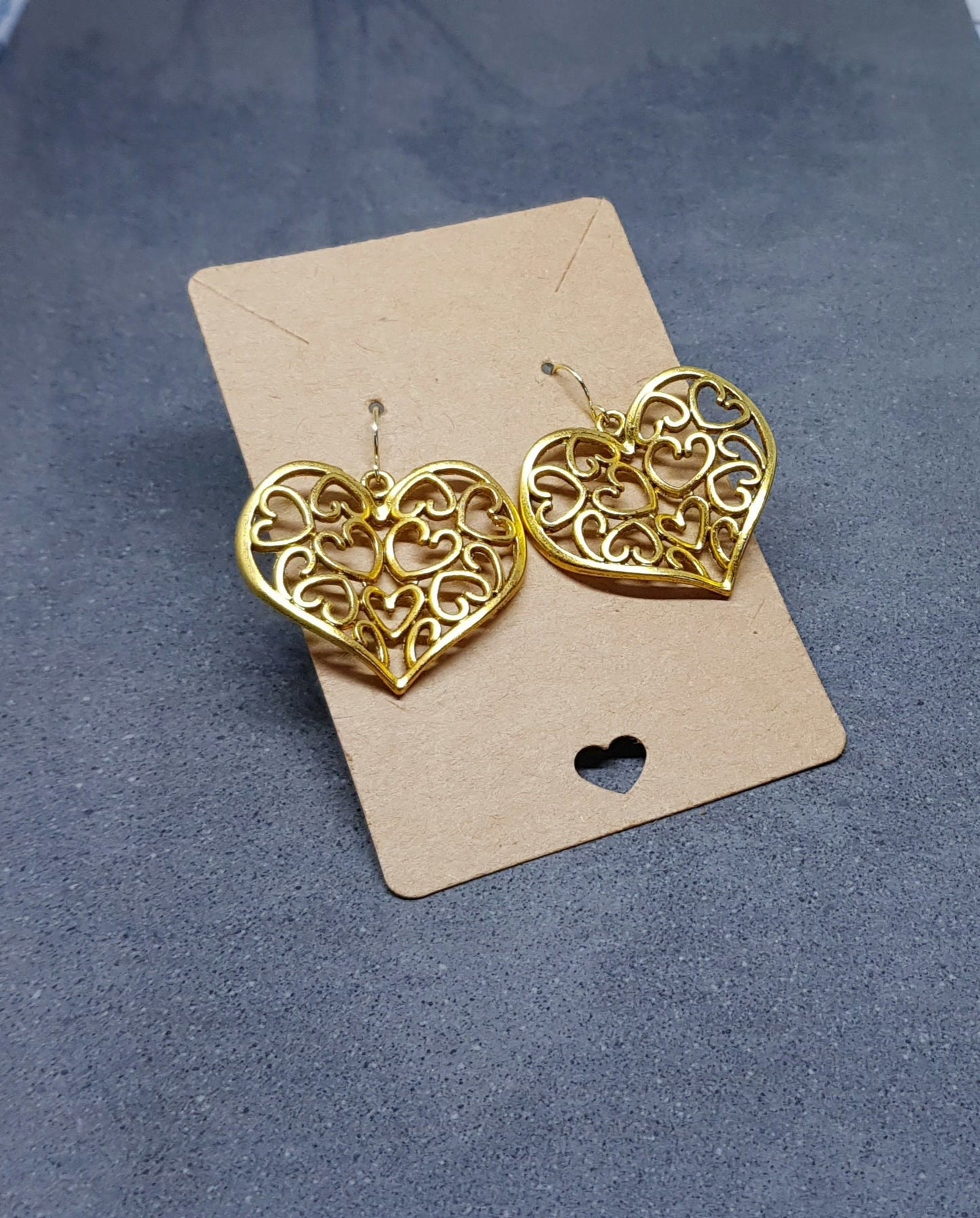 Large Heart Earrings, Filigree Heart earrings, Gold Heart Jewelry, Filigree Heart Jewelry