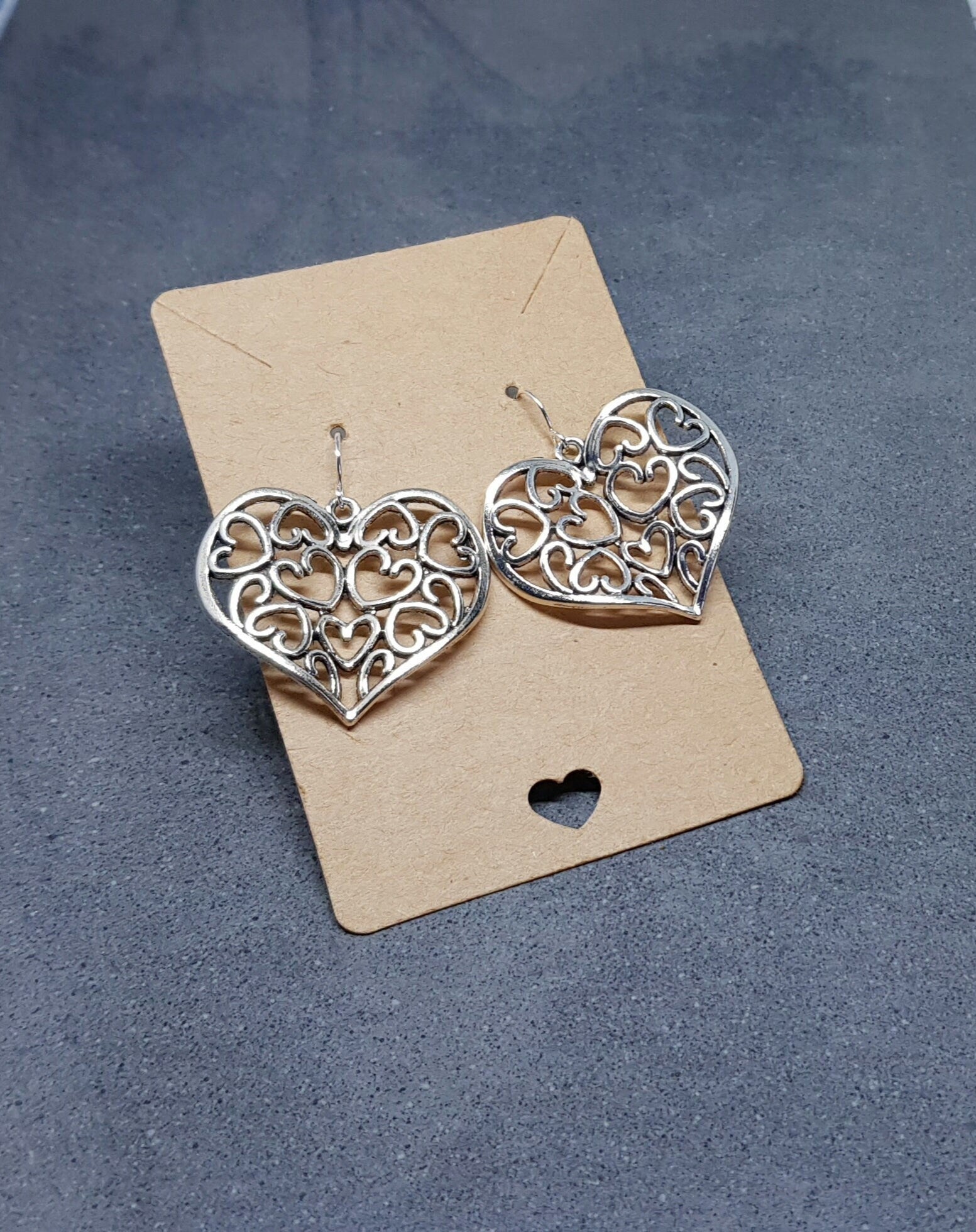 Large Heart Earrings, Filigree Heart earrings, Silver Heart Jewelry, Filigree Heart Jewelry