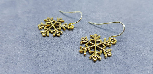 Snowflake Earrings, Hypoallergenic Ear Wires, Gold Snowflake Earrings, Christmas Earrings, Festive Earrings