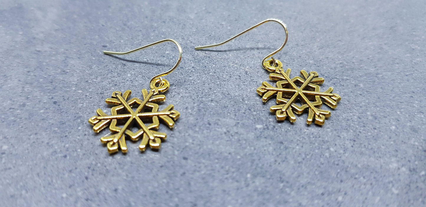 Snowflake Earrings, Hypoallergenic Ear Wires, Gold Snowflake Earrings, Christmas Earrings, Festive Earrings