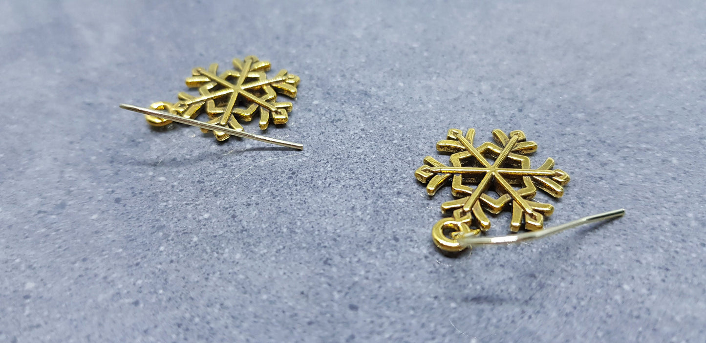Snowflake Earrings, Hypoallergenic Ear Wires, Gold Snowflake Earrings, Christmas Earrings, Festive Earrings