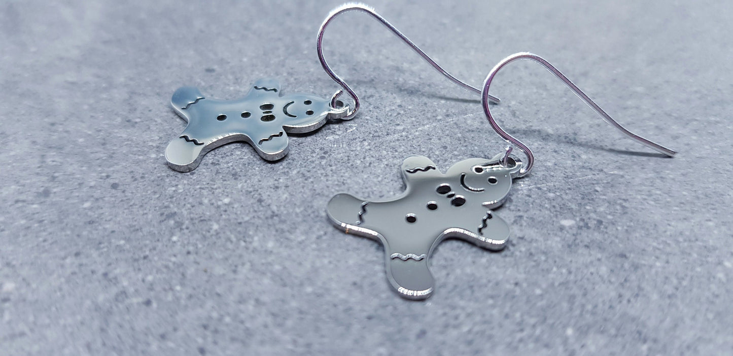 Gingerbread Men Earrings, Hypoallergenic Ear Wires, Christmas Earrings, Stainless Steel, Festive Earrings