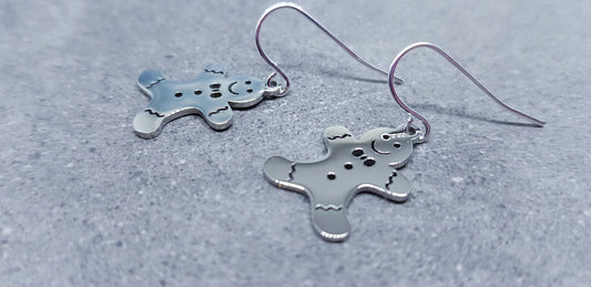 Gingerbread Men Earrings, Hypoallergenic Ear Wires, Christmas Earrings, Stainless Steel, Festive Earrings