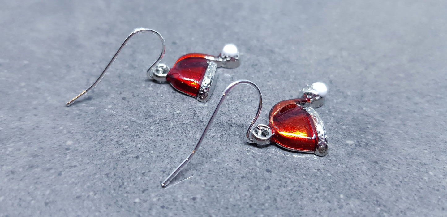 Santa Hat Earrings, Enamel Earrings, Hat Jewelry, Hypoallergenic, Santa Earrings, Christmas Earrings, Festive Earrings