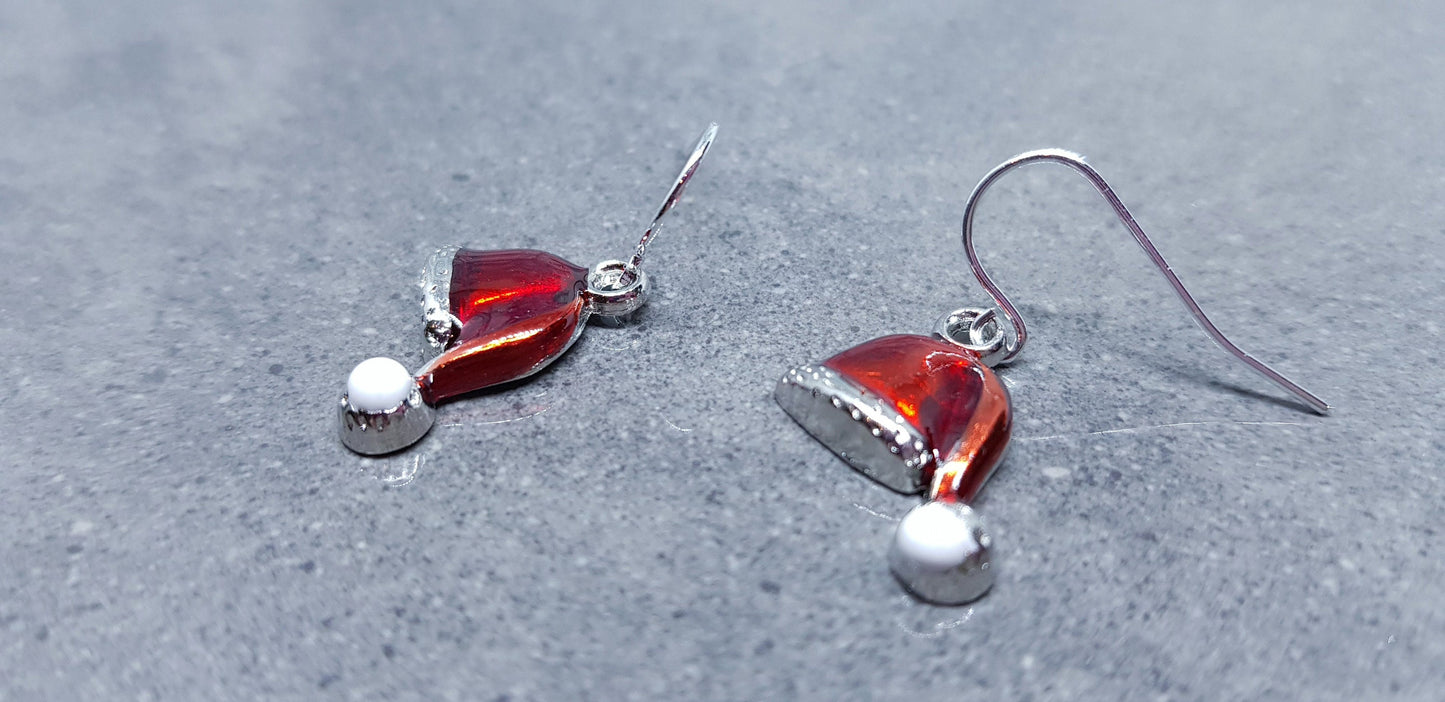 Santa Hat Earrings, Enamel Earrings, Hat Jewelry, Hypoallergenic, Santa Earrings, Christmas Earrings, Festive Earrings