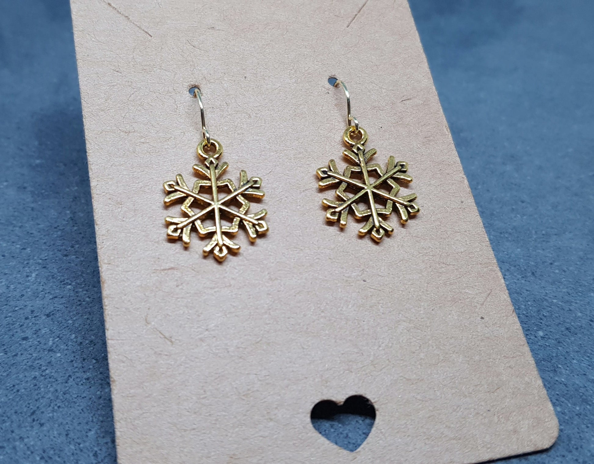 Snowflake Earrings, Hypoallergenic Ear Wires, Gold Snowflake Earrings, Christmas Earrings, Festive Earrings