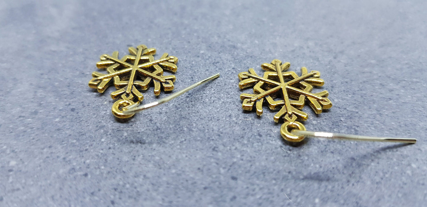 Snowflake Earrings, Hypoallergenic Ear Wires, Gold Snowflake Earrings, Christmas Earrings, Festive Earrings