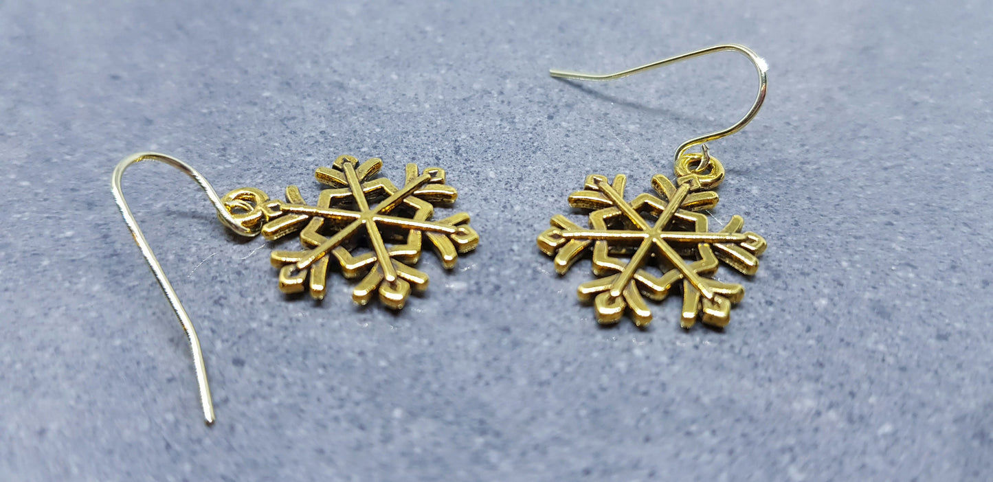 Snowflake Earrings, Hypoallergenic Ear Wires, Gold Snowflake Earrings, Christmas Earrings, Festive Earrings