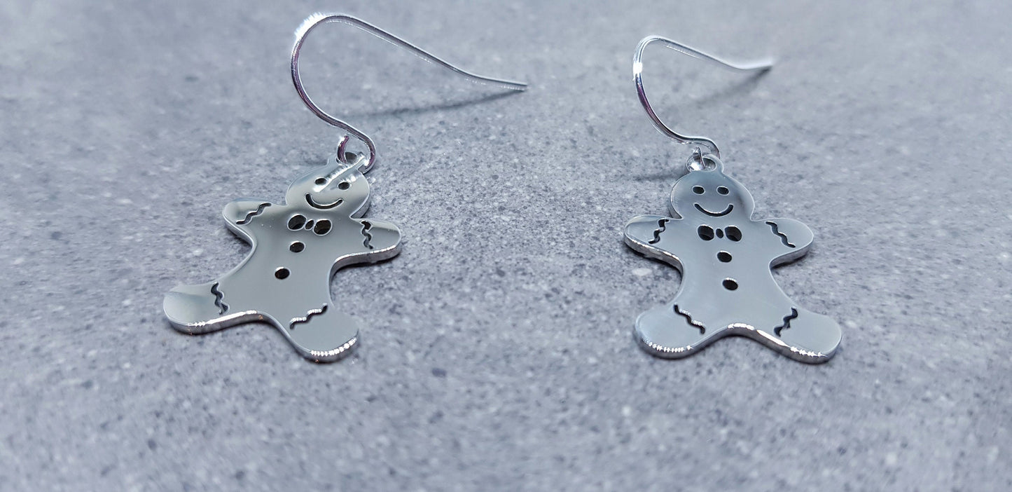 Gingerbread Men Earrings, Hypoallergenic Ear Wires, Christmas Earrings, Stainless Steel, Festive Earrings
