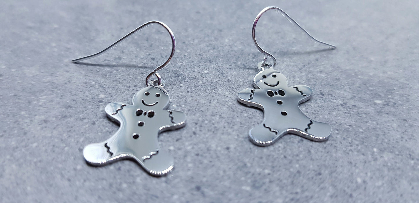 Gingerbread Men Earrings, Hypoallergenic Ear Wires, Christmas Earrings, Stainless Steel, Festive Earrings