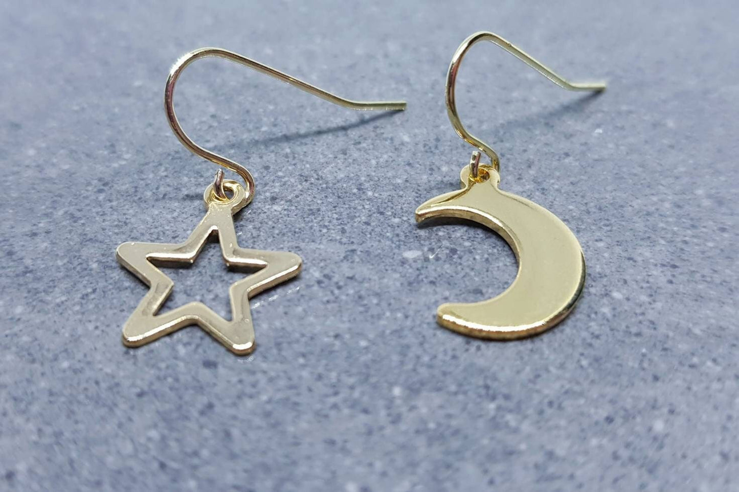 Crescent Moon and Star Earrings, Hypoallergenic Ear Wires, Gold Stainless Steel Earrings, Moon and Star Earrings