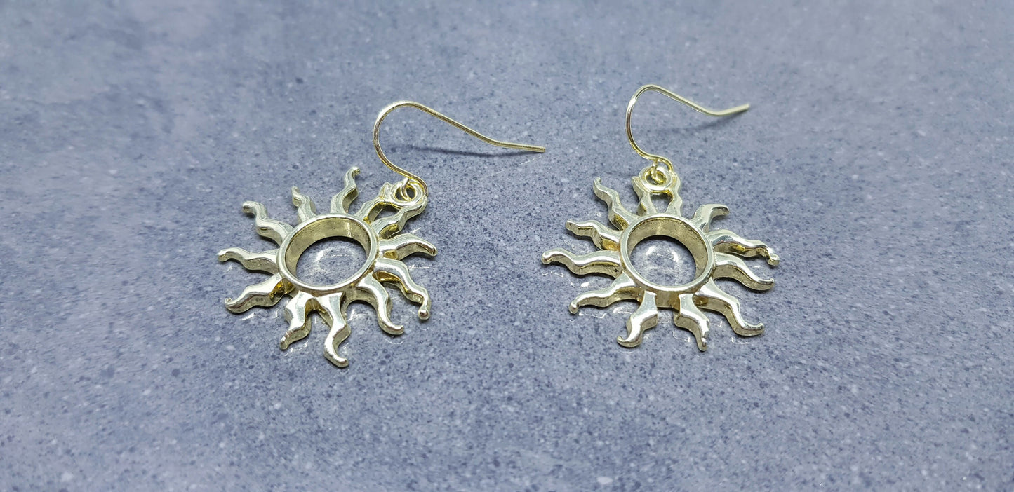 Sun Earrings, Hypoallergenic Ear Wires, Choice of Ear Wires, Celestial Earrings, Gold Plated