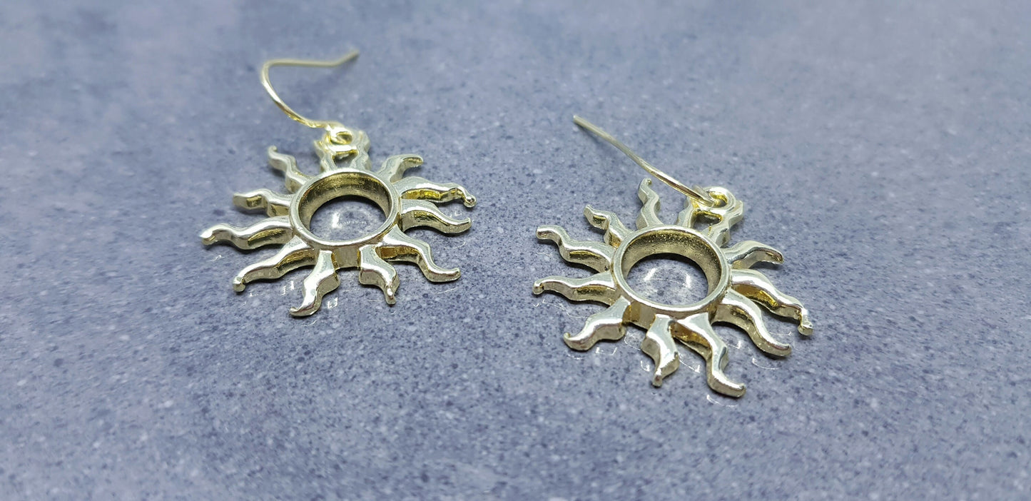 Sun Earrings, Hypoallergenic Ear Wires, Choice of Ear Wires, Celestial Earrings, Gold Plated