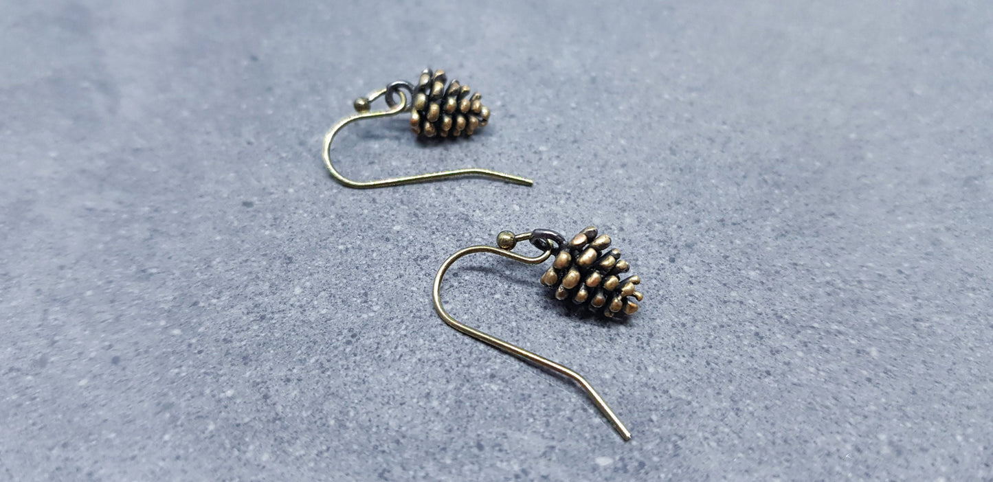 Miniature Pinecone Earrings, Hypoallergenic Ear Wires, Autumn Winter Jewelry
