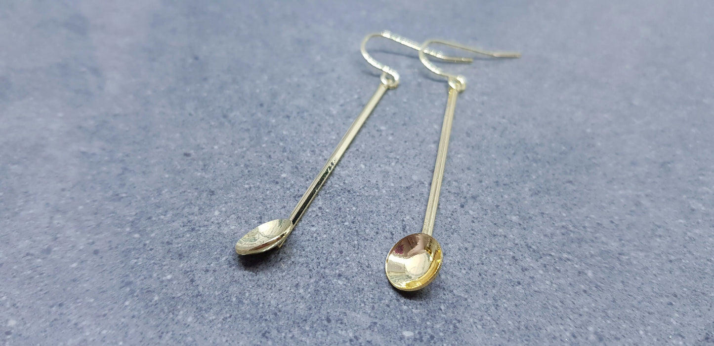 Gold Spoon Earrings, Hypoallergenic Ear Wires, Teaspoon Earrings, Novelty Spoon Gifts, Spoon Jewellery