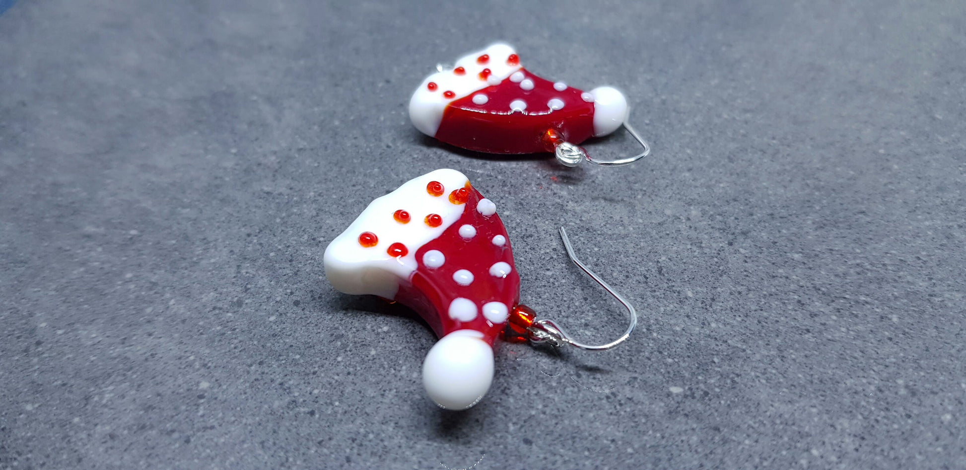 Glass Santa Hat Earrings, Snowflake Earrings, Glass Jewelry, Hypoallergenic, Santa Earrings, Christmas Earrings, Festive Earrings