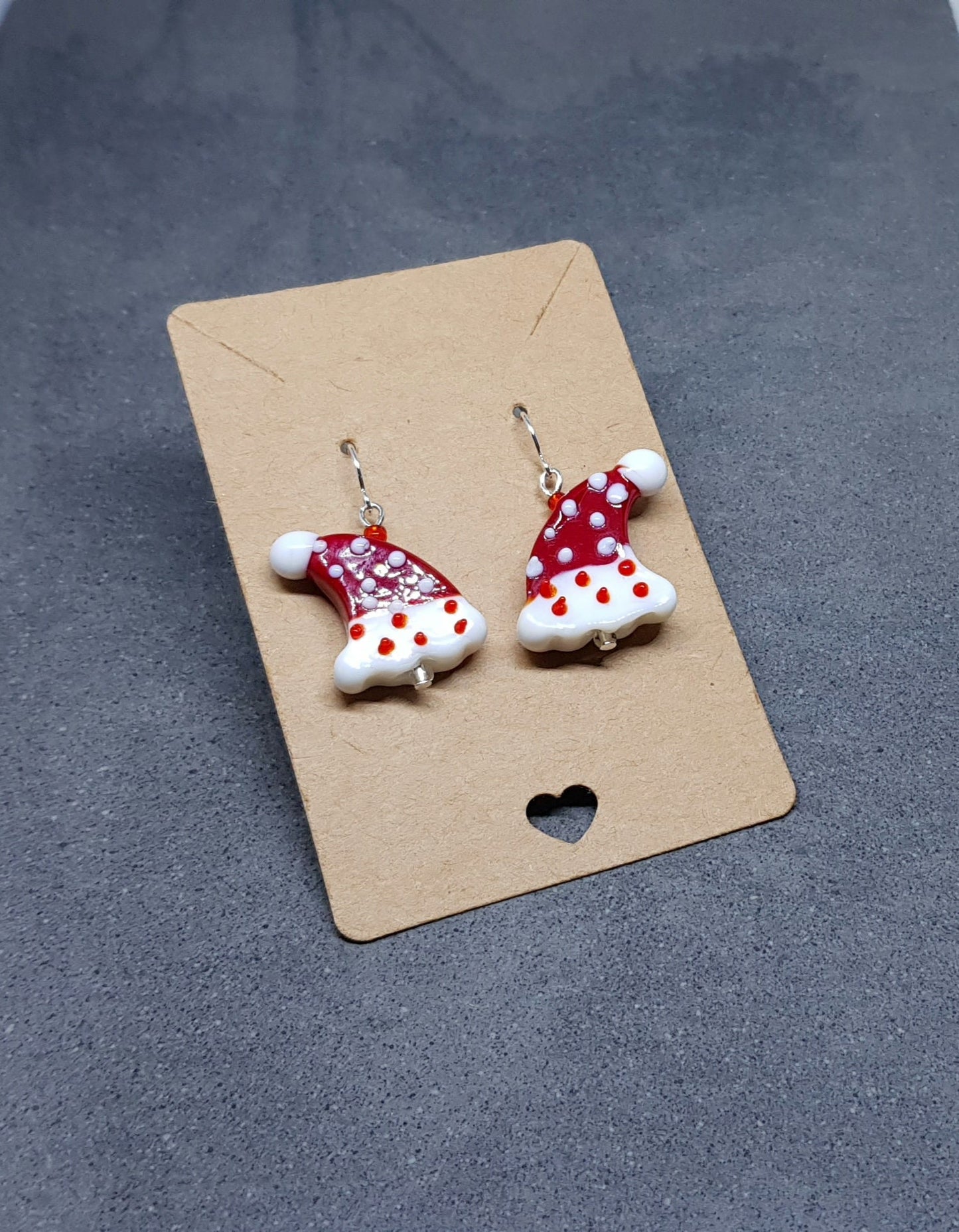 Glass Santa Hat Earrings, Snowflake Earrings, Glass Jewelry, Hypoallergenic, Santa Earrings, Christmas Earrings, Festive Earrings