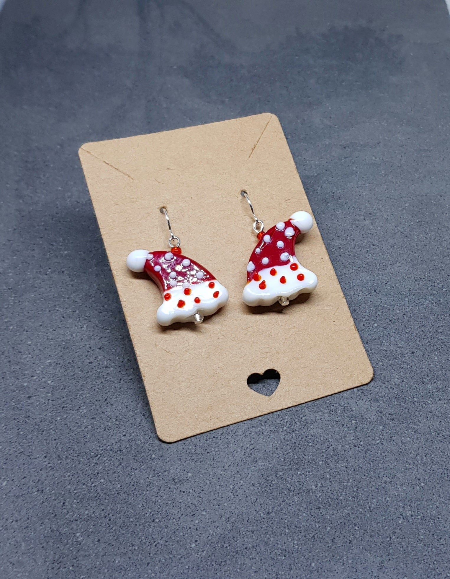 Glass Santa Hat Earrings, Snowflake Earrings, Glass Jewelry, Hypoallergenic, Santa Earrings, Christmas Earrings, Festive Earrings