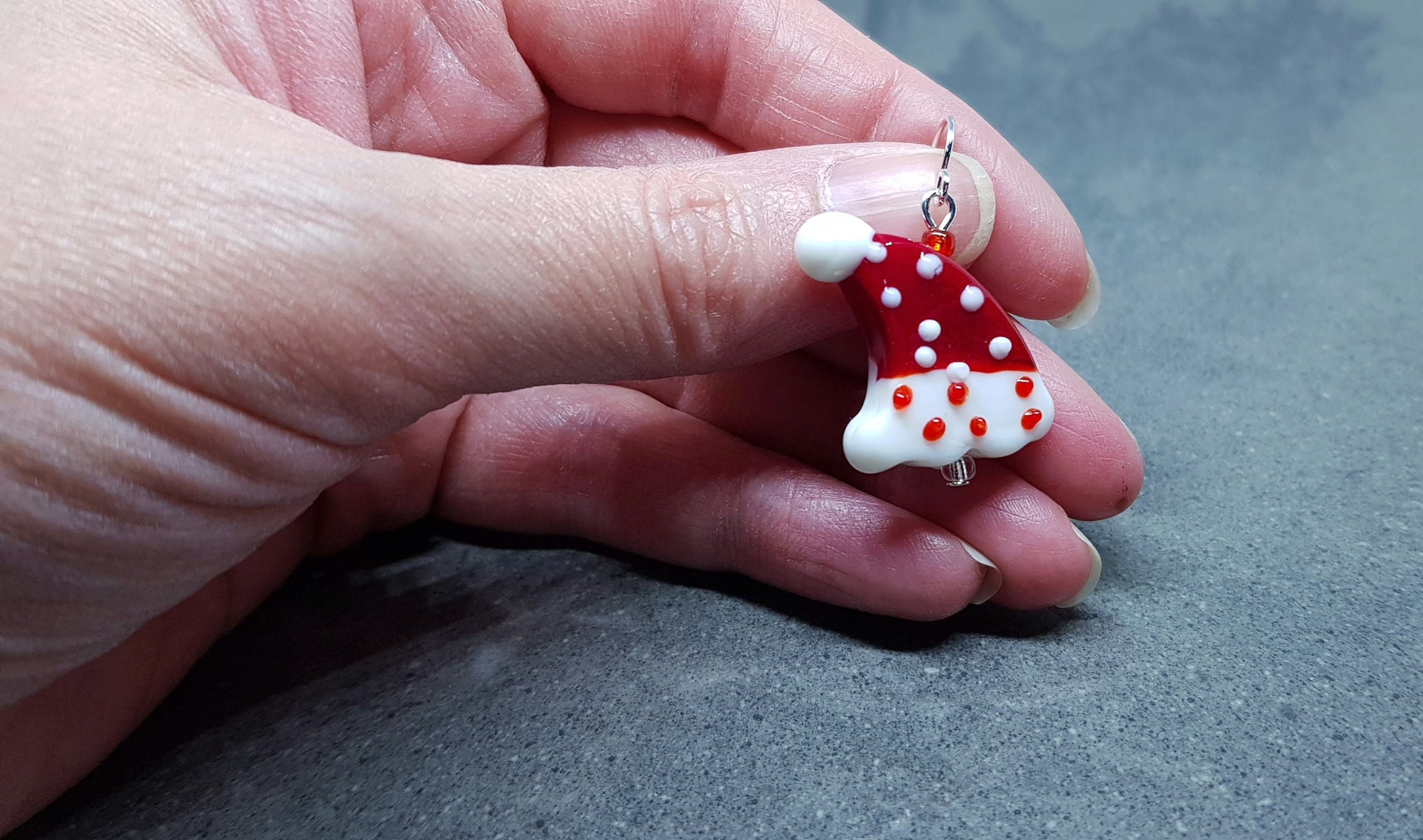 Glass Santa Hat Earrings, Snowflake Earrings, Glass Jewelry, Hypoallergenic, Santa Earrings, Christmas Earrings, Festive Earrings