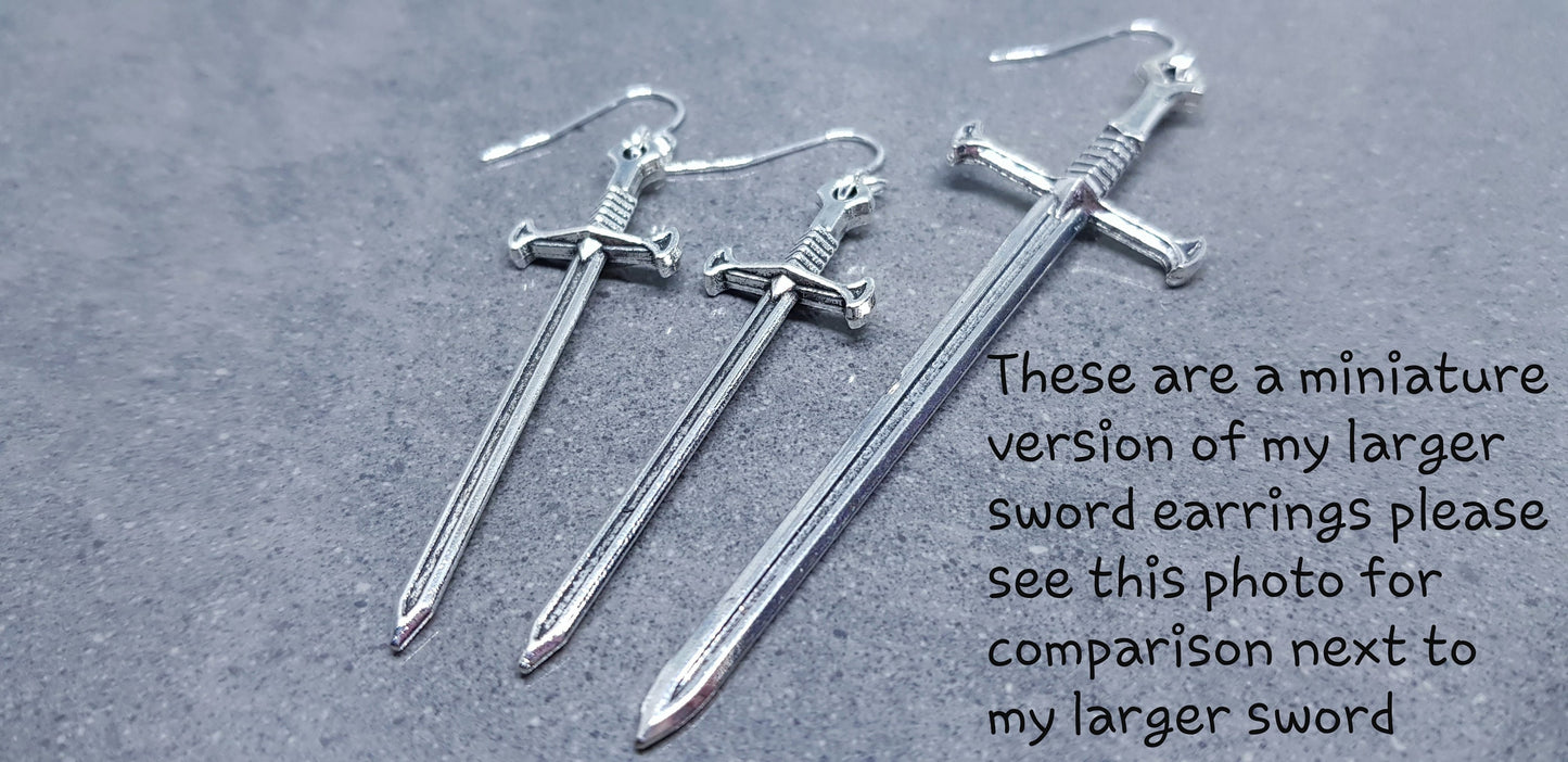 Dagger Earrings, Miniature Sword, Hypoallergenic Ear Wires, Sword Earrings, Cosplay Jewellery, Gothic Jewellery, Come as a Pair