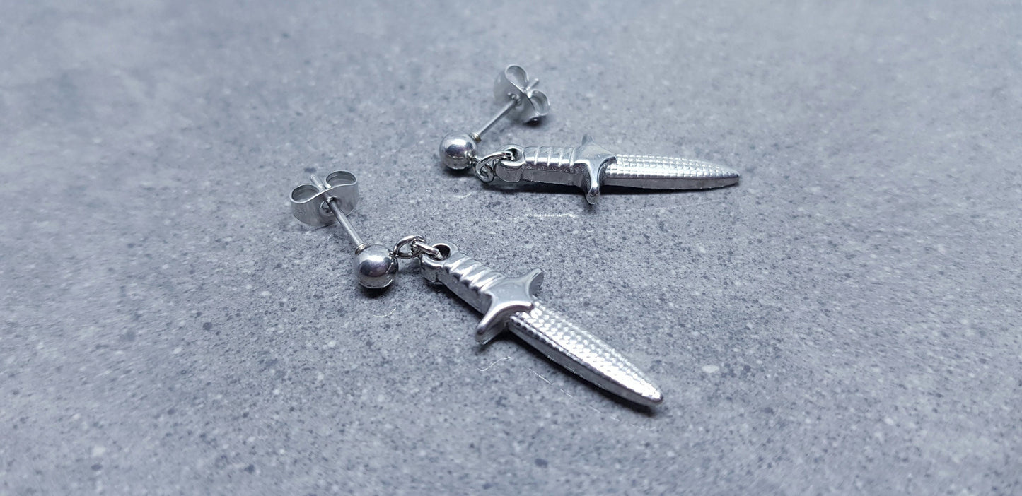 Dagger Earrings, Surgical Steel Studs, Stainless Steel Dagger, Sword Earrings, Gothic Jewellery