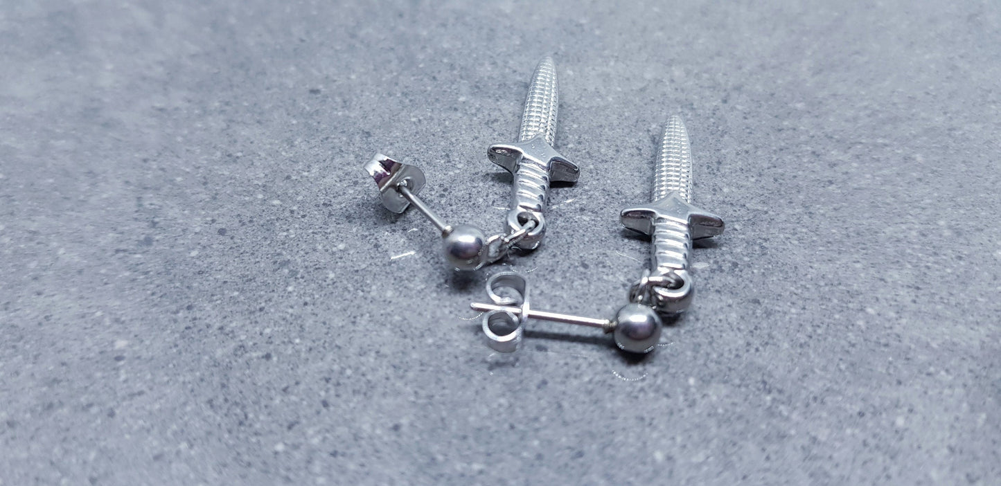 Dagger Earrings, Surgical Steel Studs, Stainless Steel Dagger, Sword Earrings, Gothic Jewellery