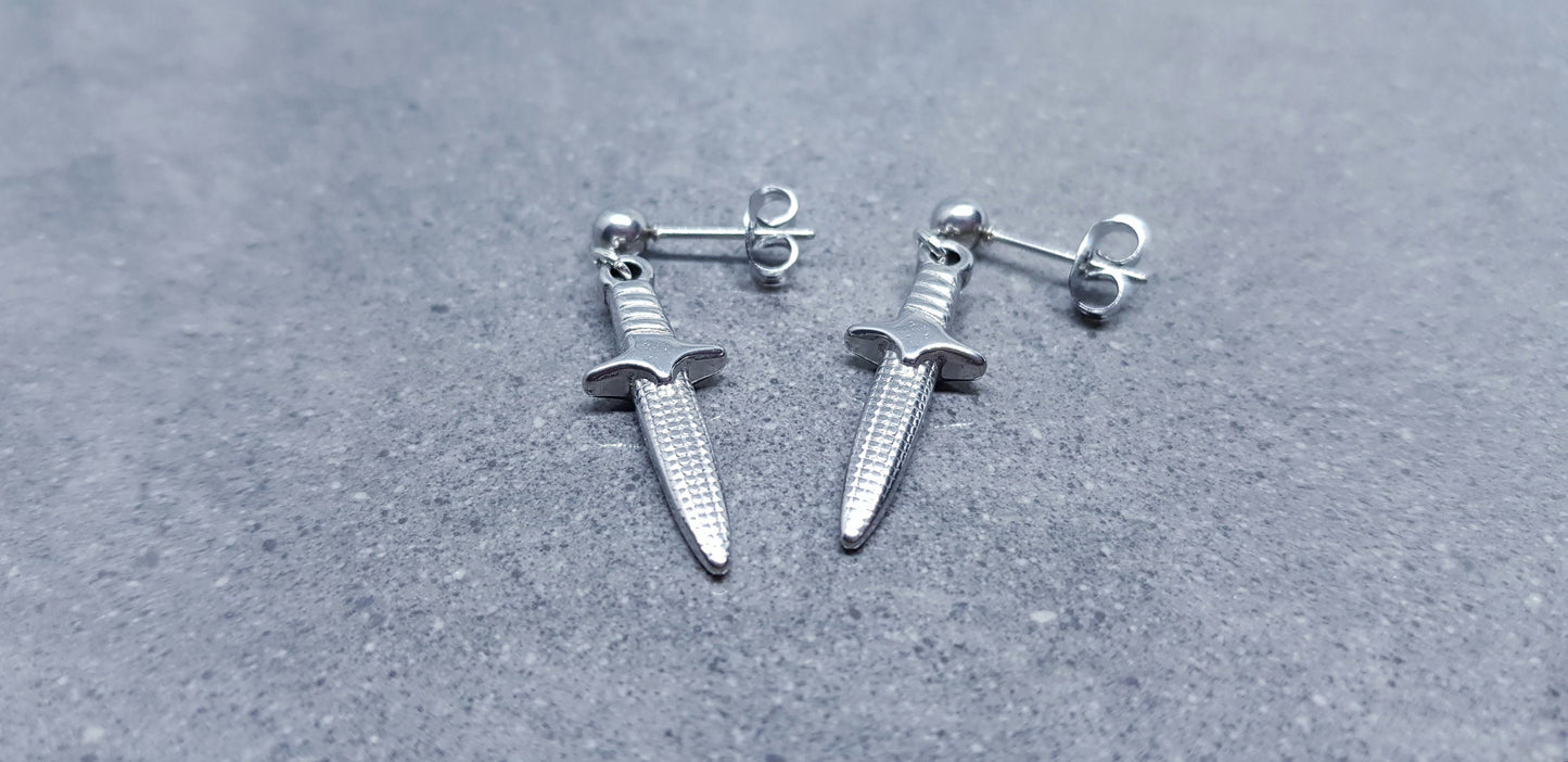 Dagger Earrings, Surgical Steel Studs, Stainless Steel Dagger, Sword Earrings, Gothic Jewellery