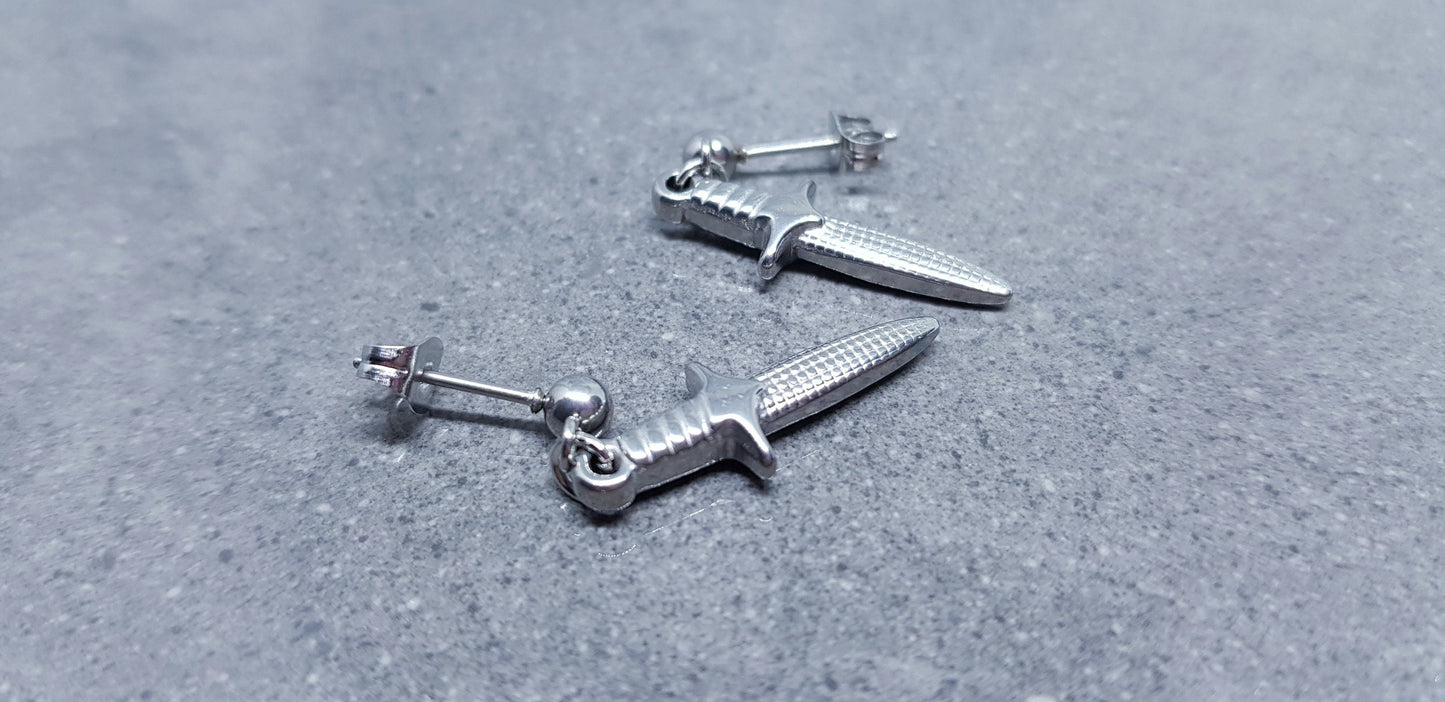 Dagger Earrings, Surgical Steel Studs, Stainless Steel Dagger, Sword Earrings, Gothic Jewellery