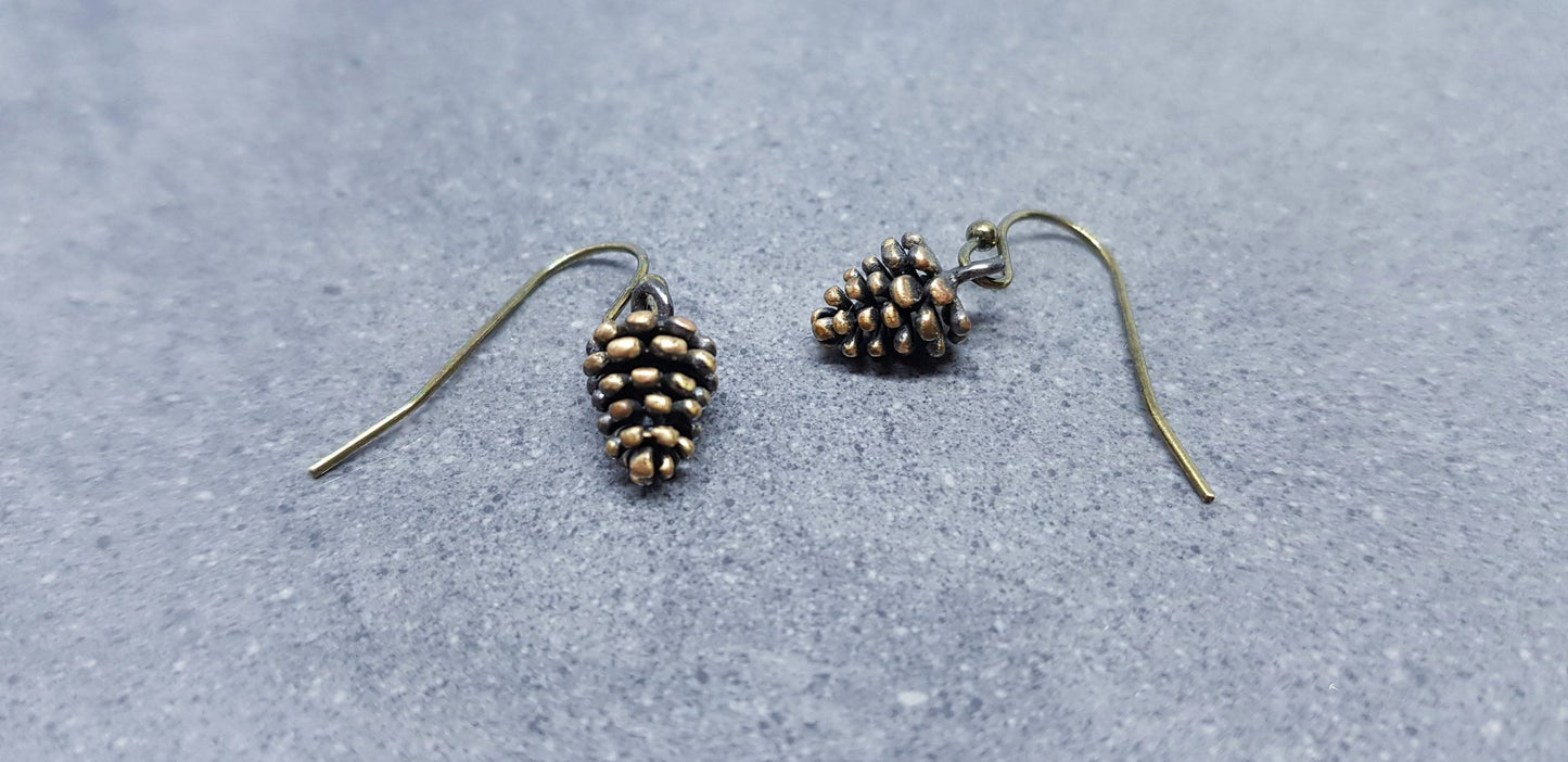 Miniature Pinecone Earrings, Hypoallergenic Ear Wires, Autumn Winter Jewelry