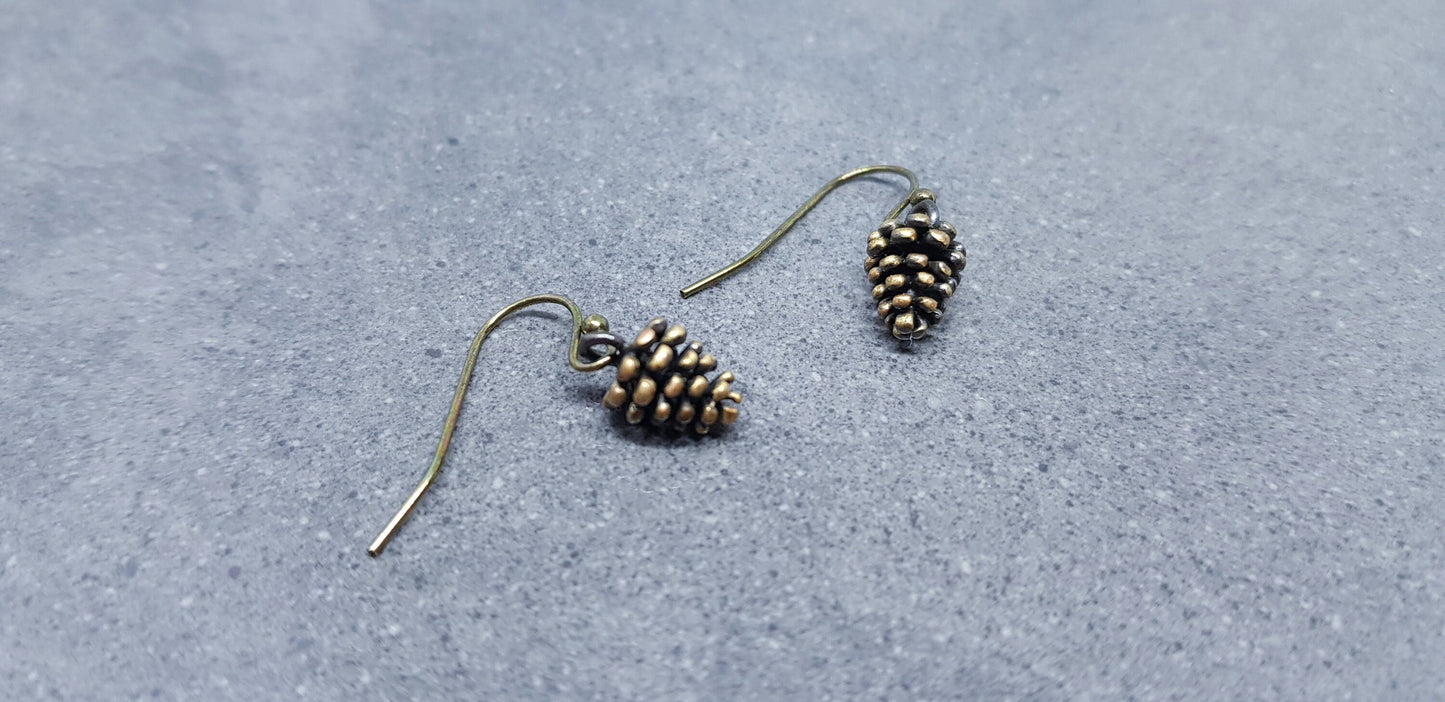 Miniature Pinecone Earrings, Hypoallergenic Ear Wires, Autumn Winter Jewelry