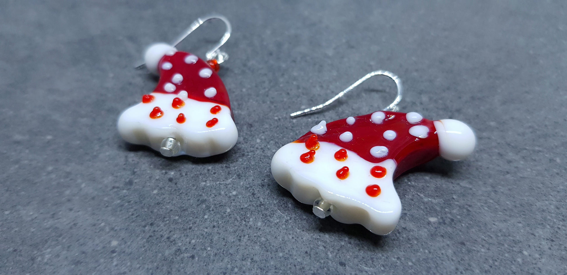 Glass Santa Hat Earrings, Snowflake Earrings, Glass Jewelry, Hypoallergenic, Santa Earrings, Christmas Earrings, Festive Earrings