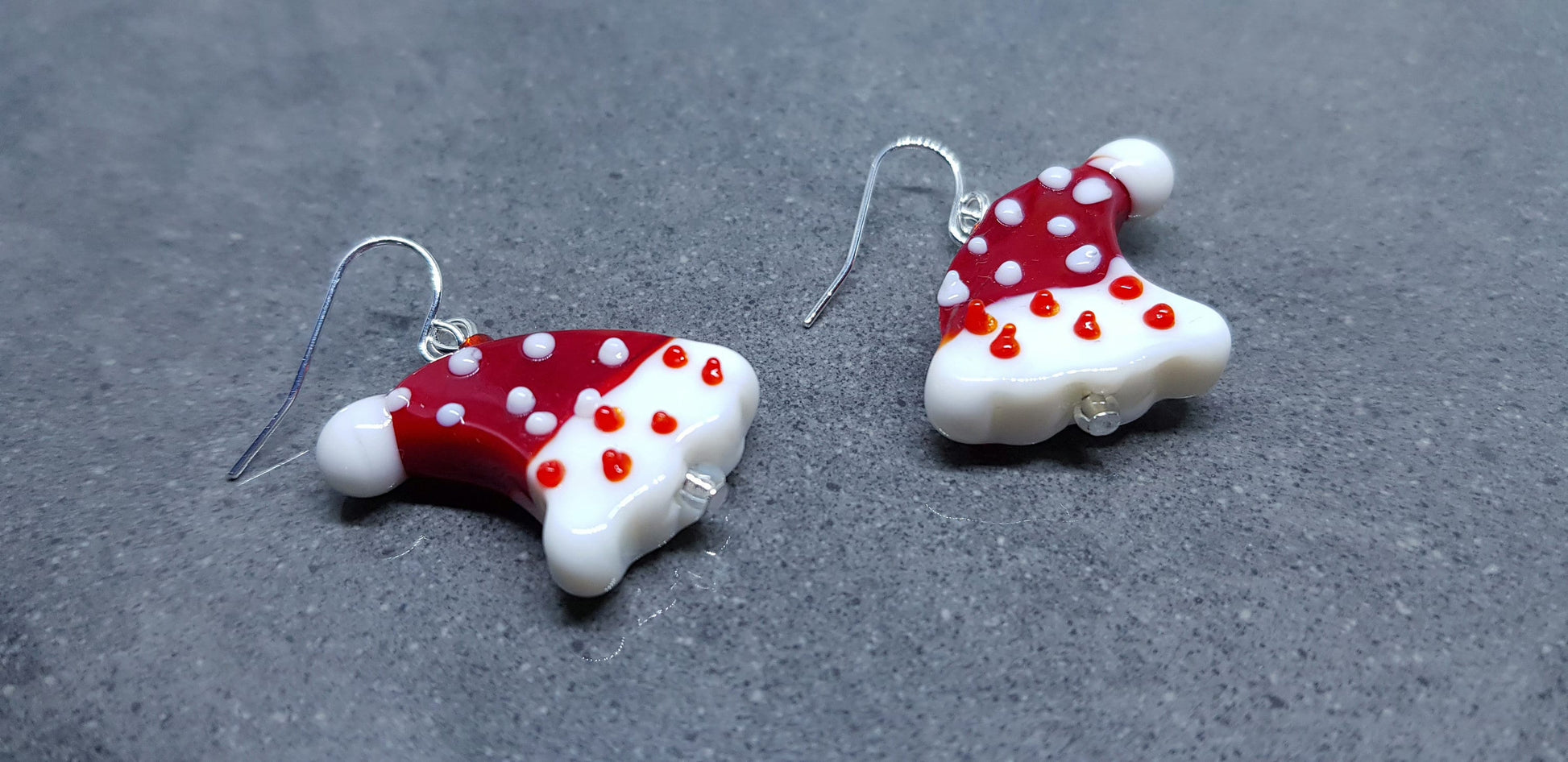 Glass Santa Hat Earrings, Snowflake Earrings, Glass Jewelry, Hypoallergenic, Santa Earrings, Christmas Earrings, Festive Earrings