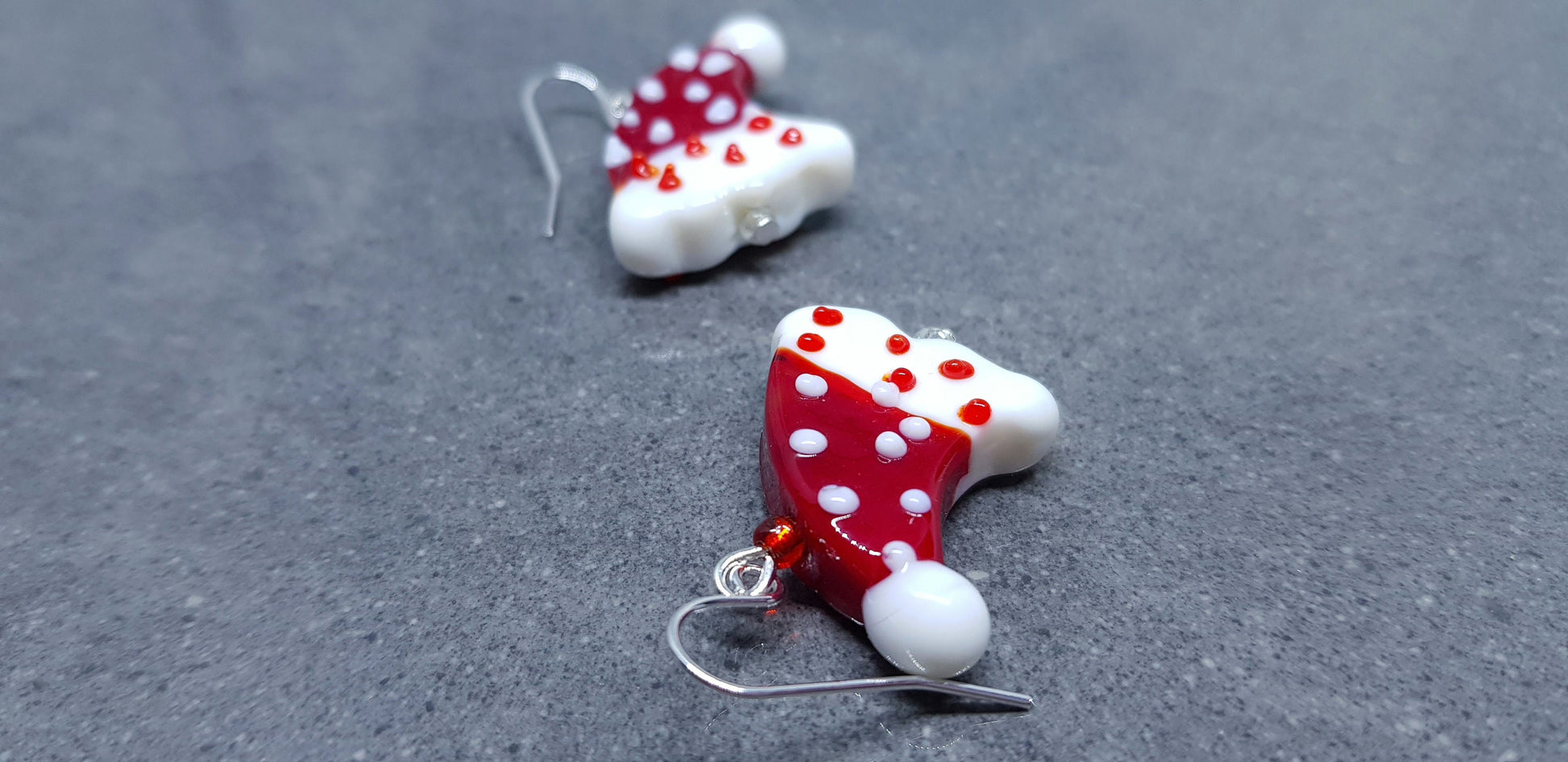Glass Santa Hat Earrings, Snowflake Earrings, Glass Jewelry, Hypoallergenic, Santa Earrings, Christmas Earrings, Festive Earrings
