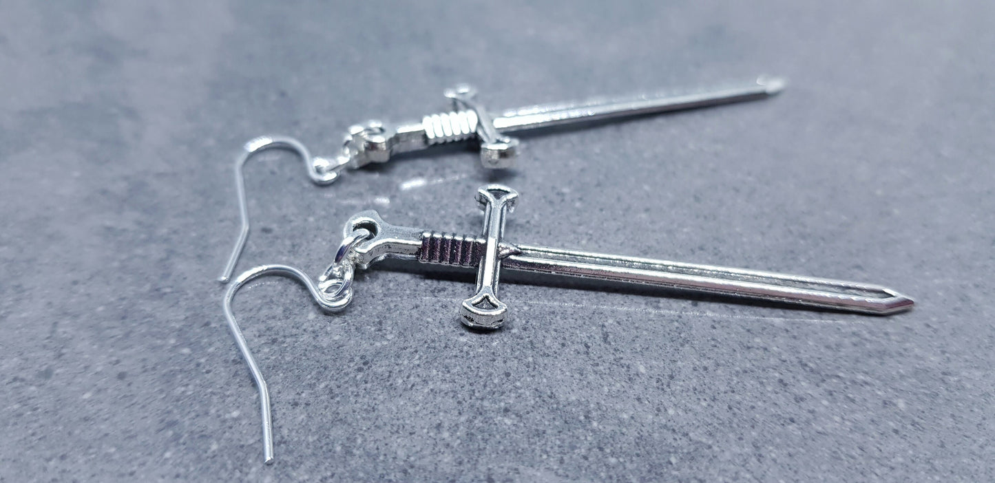 Dagger Earrings, Miniature Sword, Hypoallergenic Ear Wires, Sword Earrings, Cosplay Jewellery, Gothic Jewellery, Come as a Pair