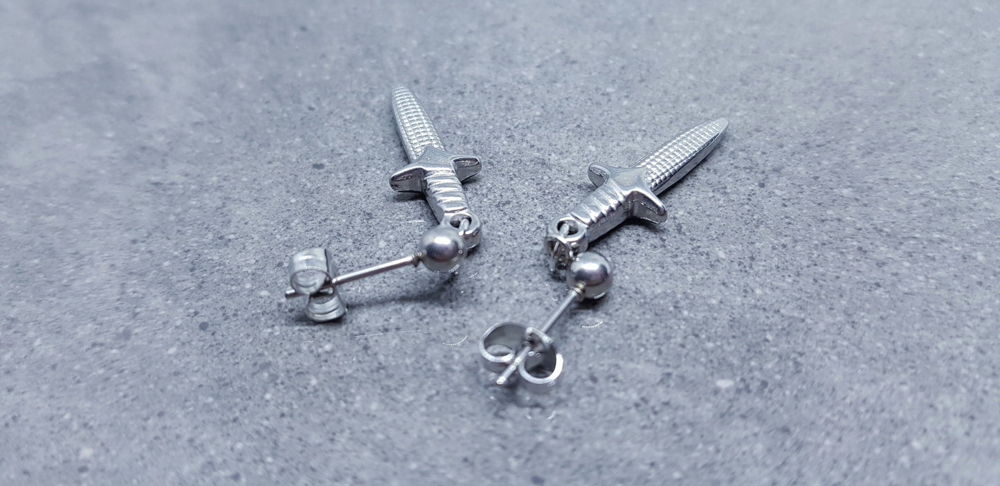 Dagger Earrings, Surgical Steel Studs, Stainless Steel Dagger, Sword Earrings, Gothic Jewellery