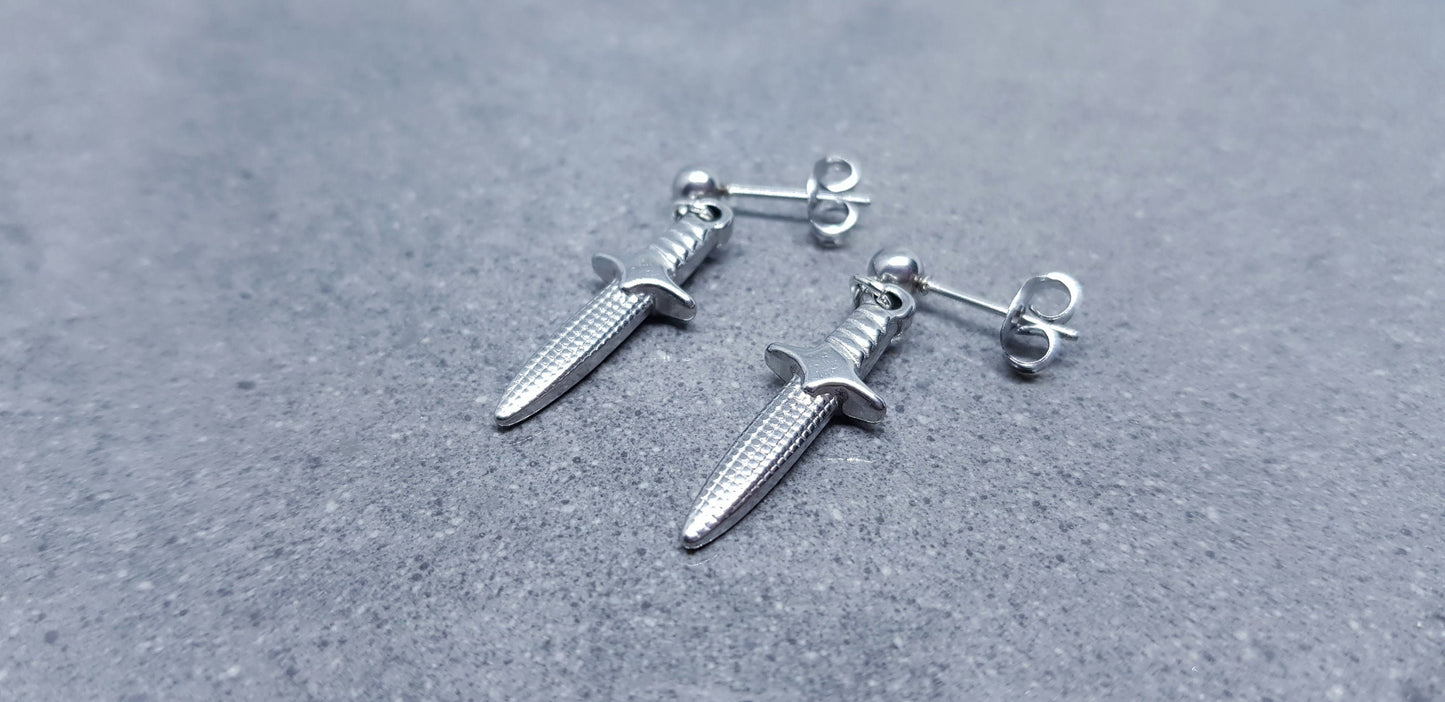 Dagger Earrings, Surgical Steel Studs, Stainless Steel Dagger, Sword Earrings, Gothic Jewellery