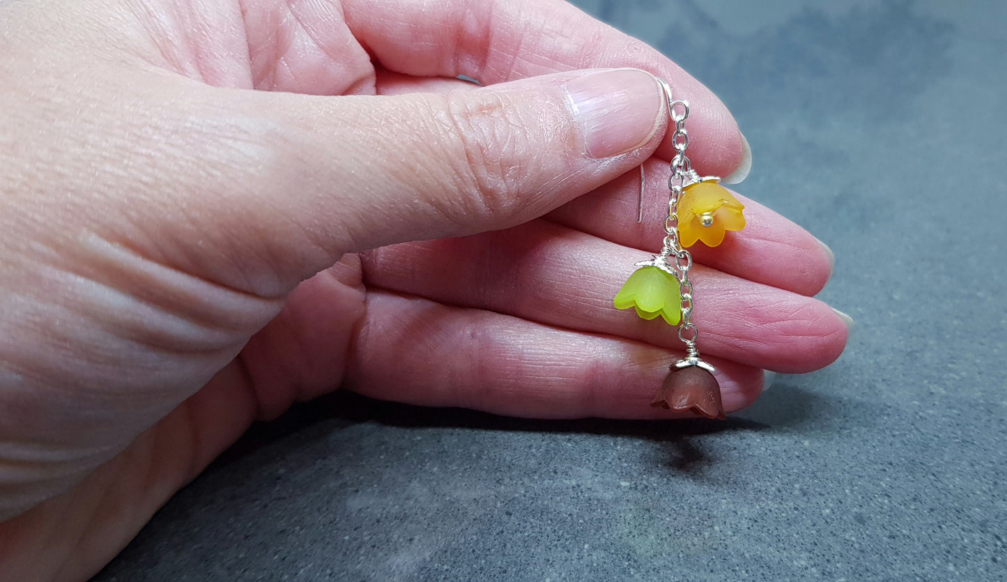 Flower Earrings, Hypoallergenic Ear Wires, Boho Jewelry, Green, Orange, Brown Earrings, Vintage Earrings, Fall/Autumn Earrings