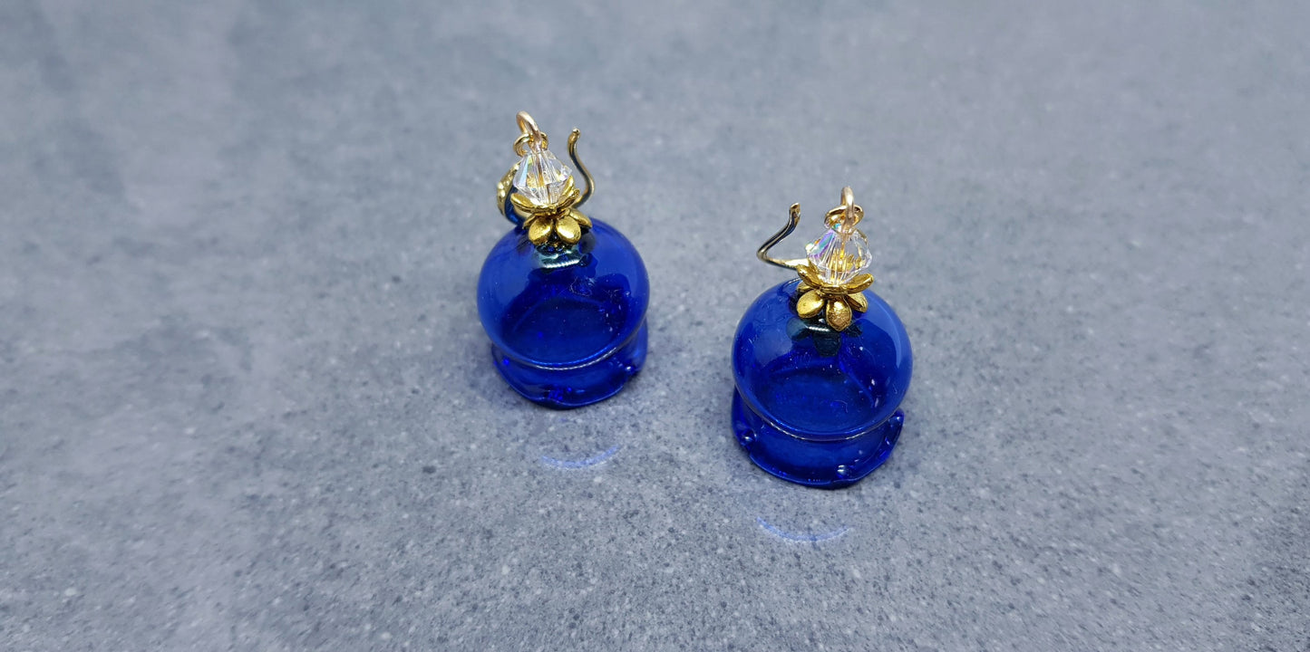 Glass Flower Earrings, Hypoallergenic Brass Ear Wires, Royal Blue Earrings, Clear PRIMERO Crystals®