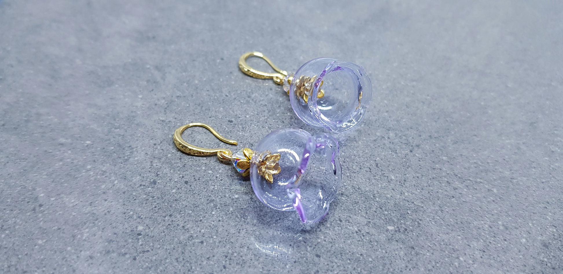 Glass Flower Earrings, Hypoallergenic Brass Ear Wires, Lavender Earrings, Clear PRIMERO Crystals®