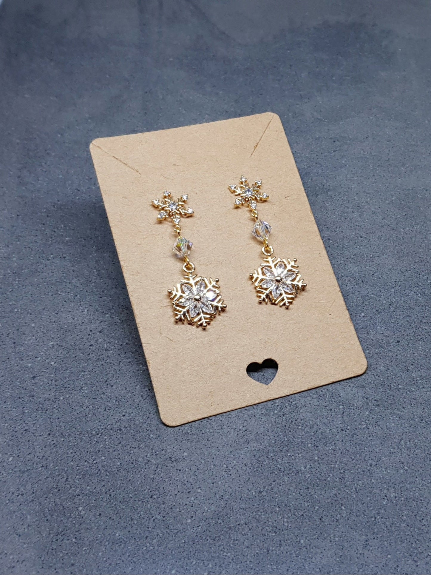 Gold Snowflake Earrings, Brass Micro Pave Cubic Zirconia, Clear PRIMERO Crystals®, Christmas Earrings, Festive Earrings, Sparkly Earrings