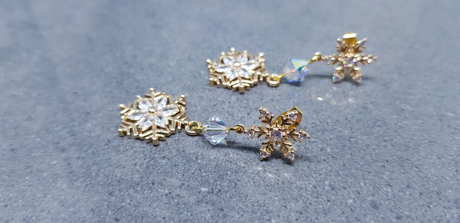 Gold Snowflake Earrings, Brass Micro Pave Cubic Zirconia, Clear PRIMERO Crystals®, Christmas Earrings, Festive Earrings, Sparkly Earrings