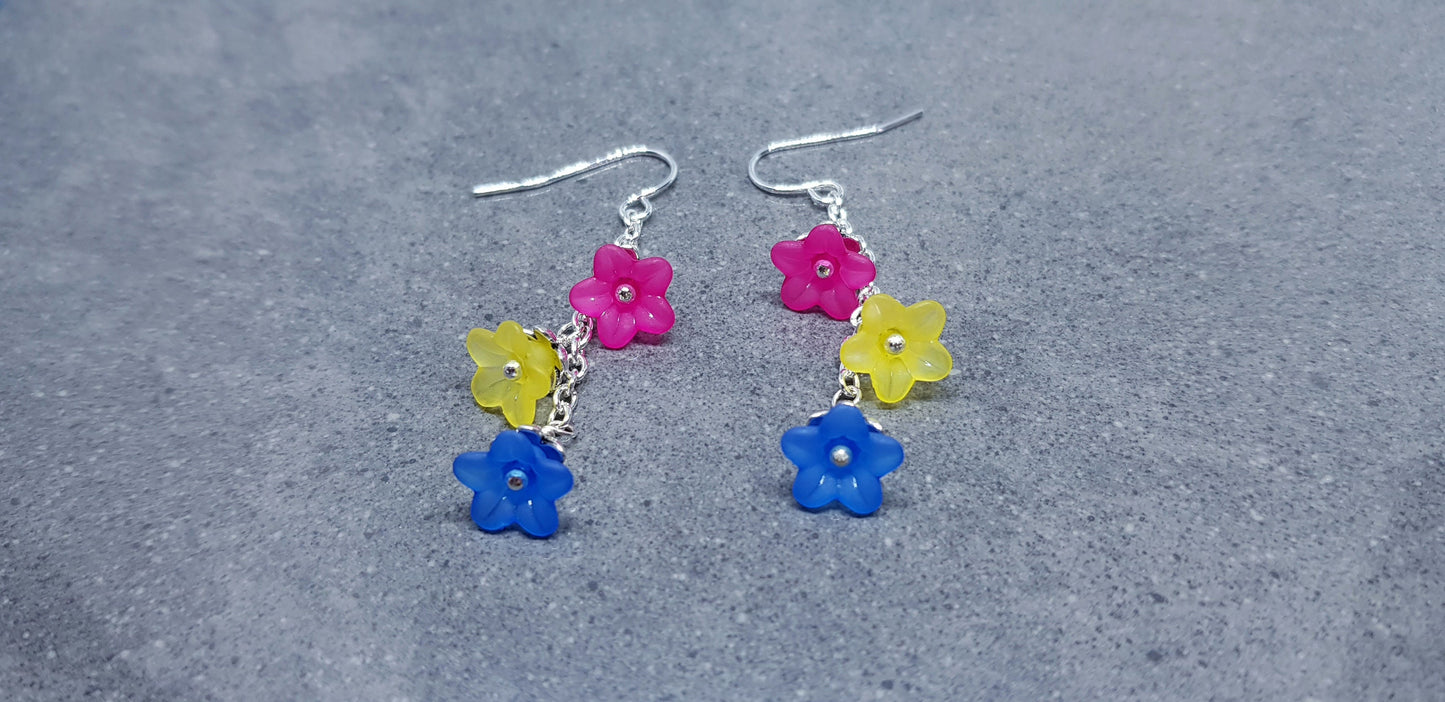 Pansexual Flower Earrings, Hypoallergenic Ear Wires, Rainbow Jewelry, Flower Earrings