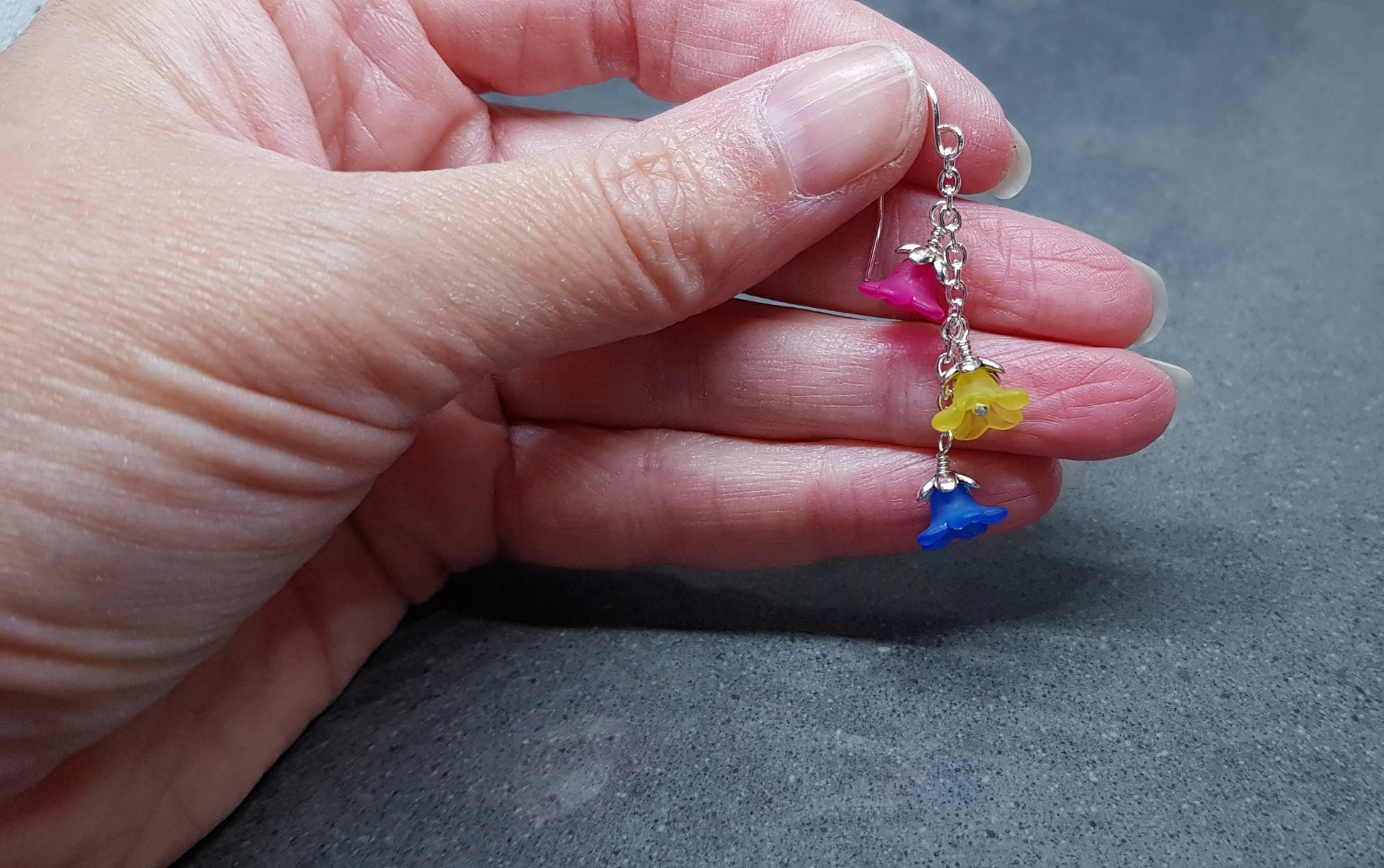 Pansexual Flower Earrings, Hypoallergenic Ear Wires, Rainbow Jewelry, Flower Earrings