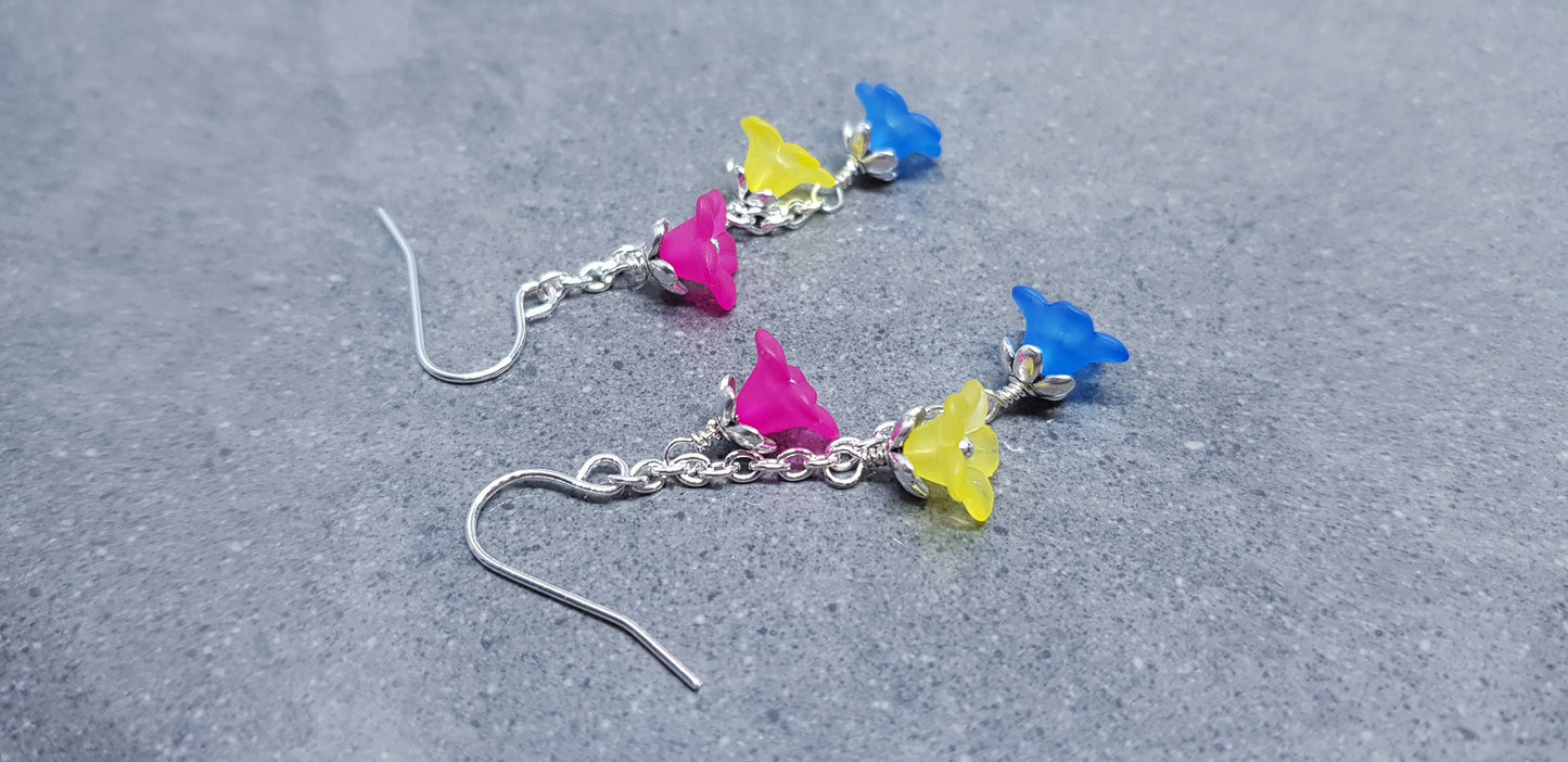 Pansexual Flower Earrings, Hypoallergenic Ear Wires, Rainbow Jewelry, Flower Earrings