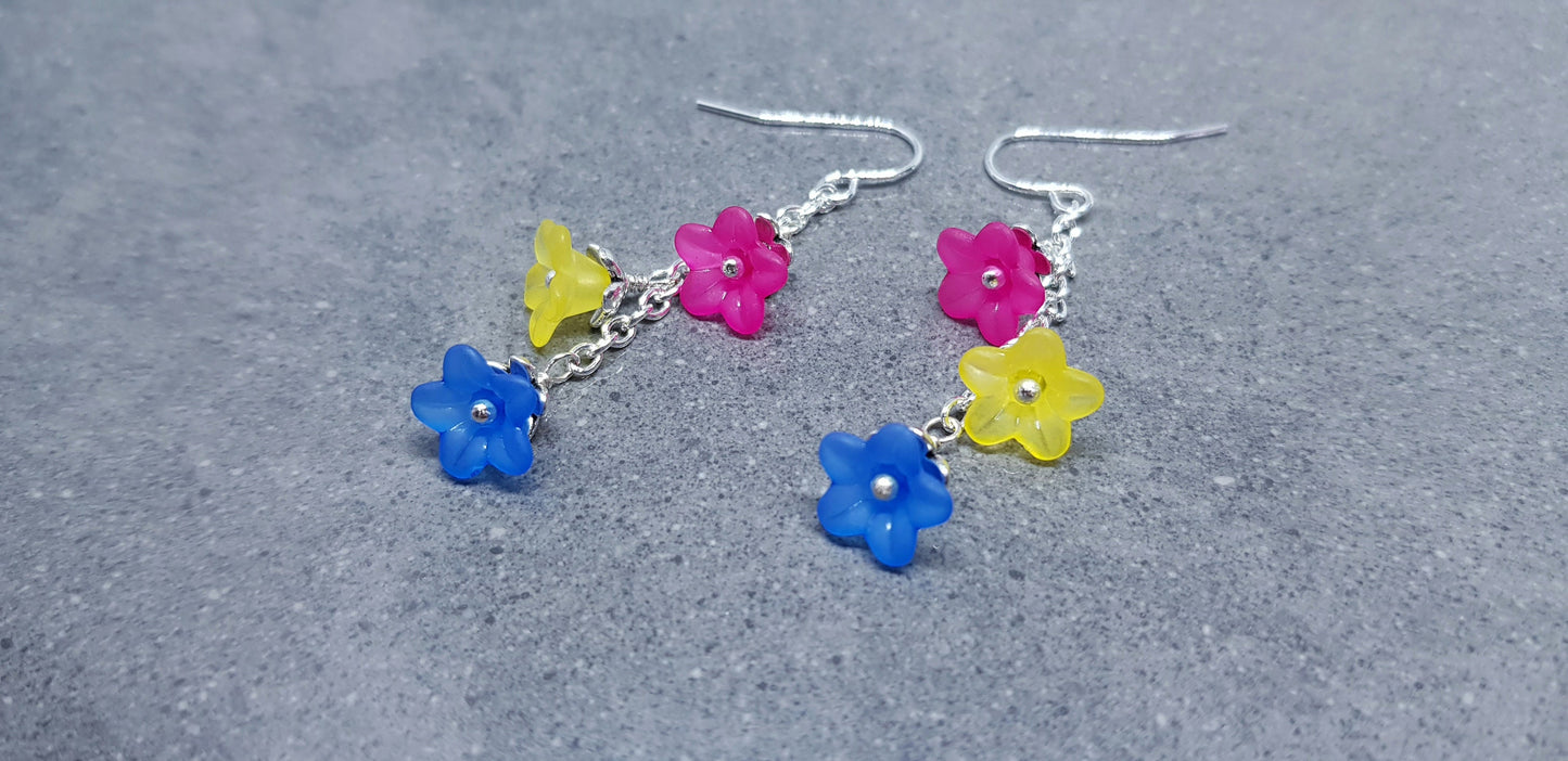 Pansexual Flower Earrings, Hypoallergenic Ear Wires, Rainbow Jewelry, Flower Earrings