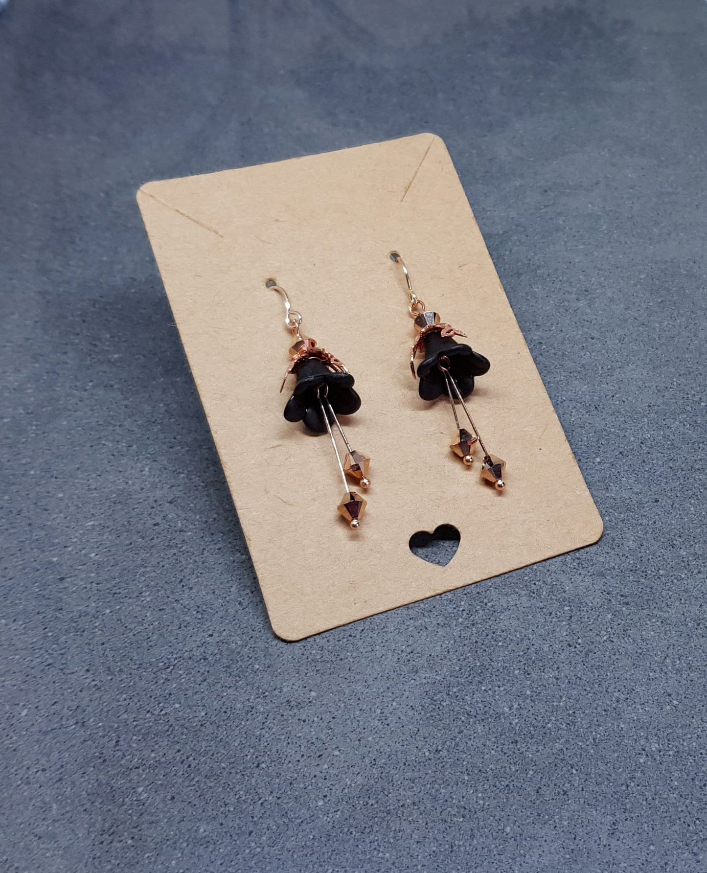 Black Flower Earrings, Hypoallergenic ear wires, Sterling Silver Ear Wires, Black PRIMERO Crystals®, Rose Gold Jewellery